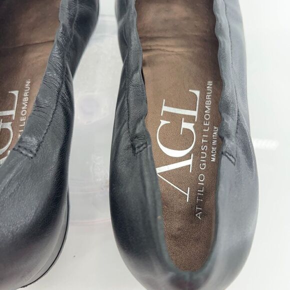 AGL Ballet Flats Women's Size 36.5 6.5 Pointed Black Leather Patent Cap Toe Shoe - Picture 9 of 13